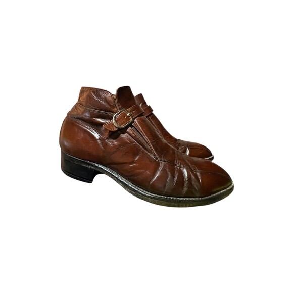 Vintage Florsheim Imperial 7.5 D Kangaroo Leather Brown Beatle Strap Ankle Boots main image 9